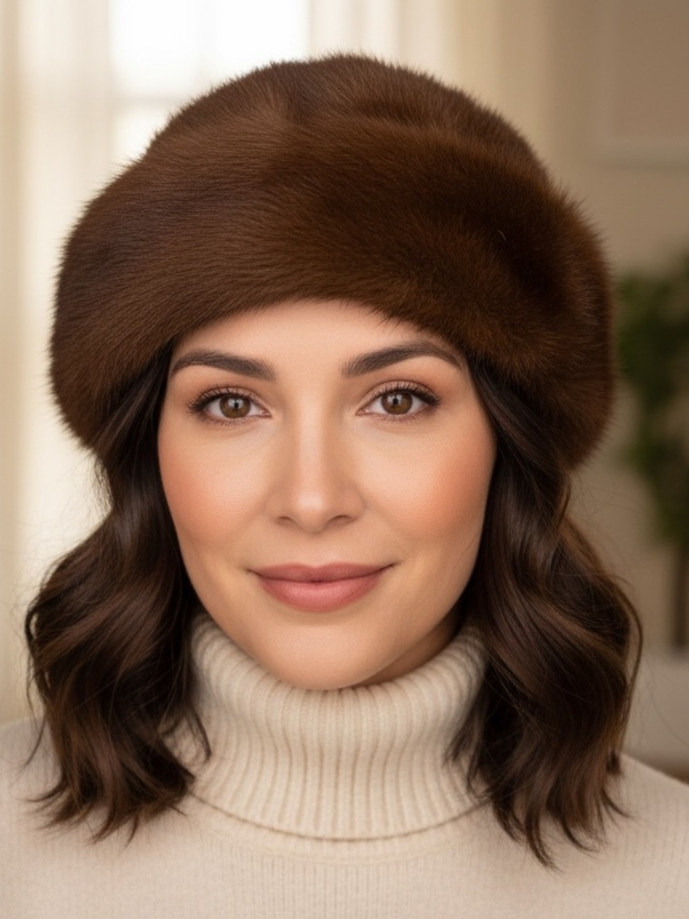 Vintage Brown Fur Pillbox Hat Women